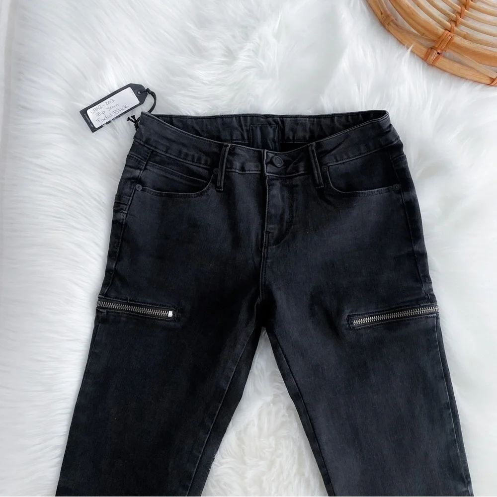 RtA Zip Skinny Denim Jeans Faded Black Low Rise Silver Zipper Detailing NEW NWT